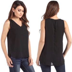 Faux Zipper Neckline High Low Chiffon Blouse Black